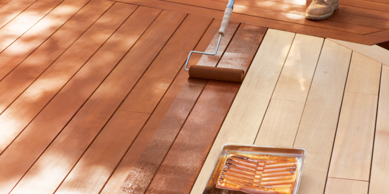 wood deck stain staining half stained